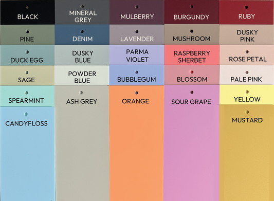 Color swatch chart with various color names