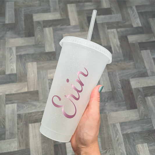 Personalised clear glitter tumbler with straw
