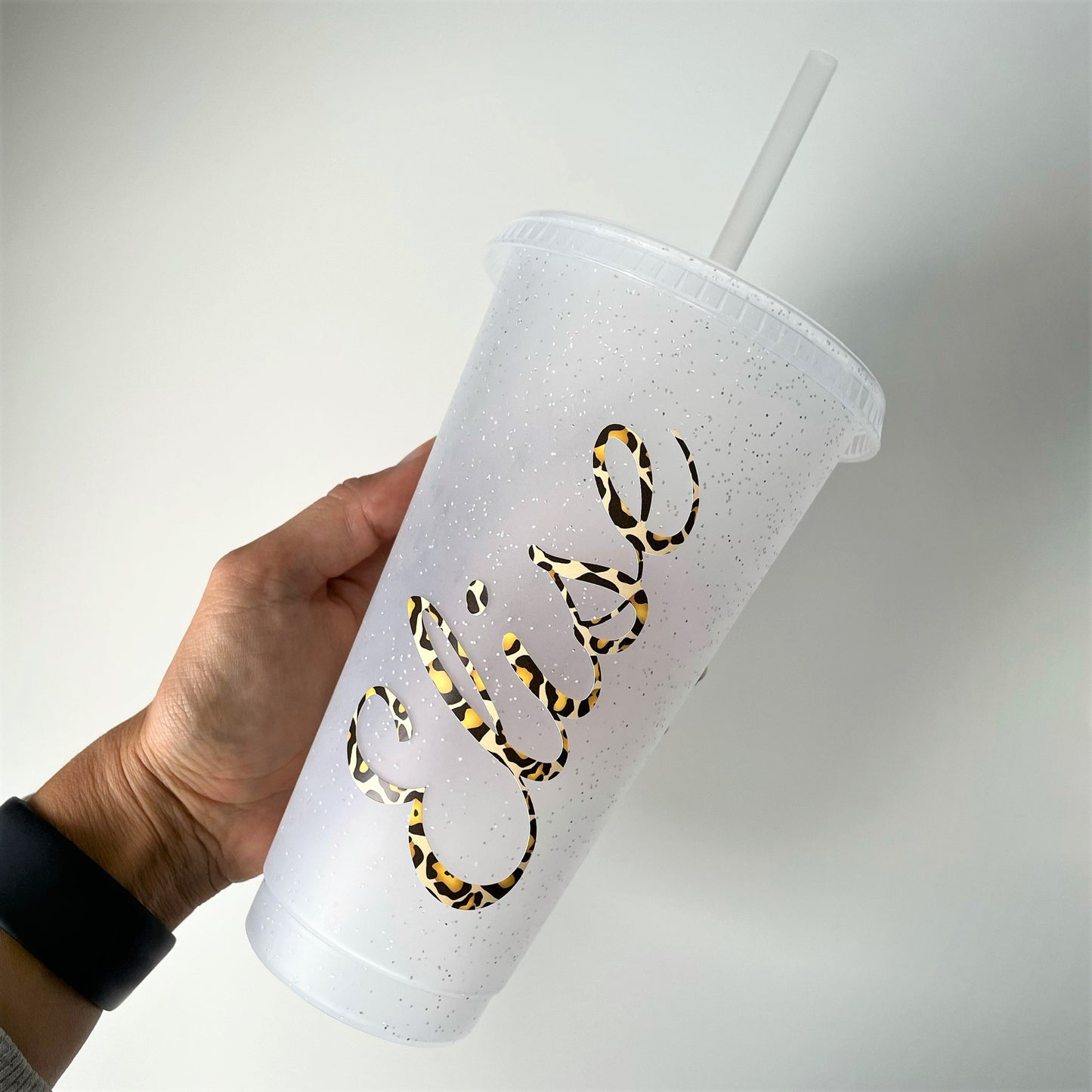 Personalised clear glitter tumbler with straw